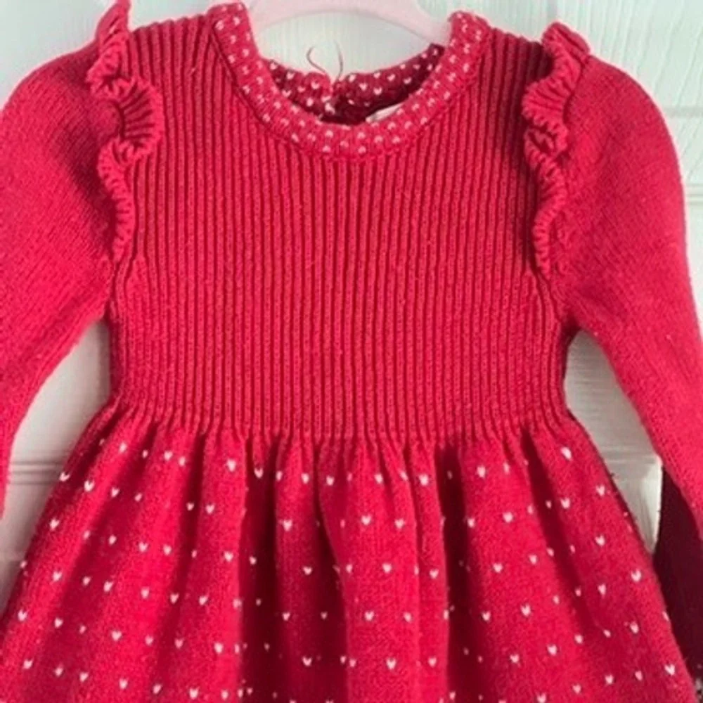 Max Studio Kids Sweater Dress Baby Girl 12M Floral Fair Isle Red Holiday Winter